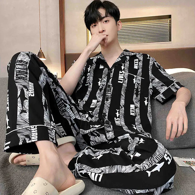 Men's Short Sleeve Pajama Set with Long Pants