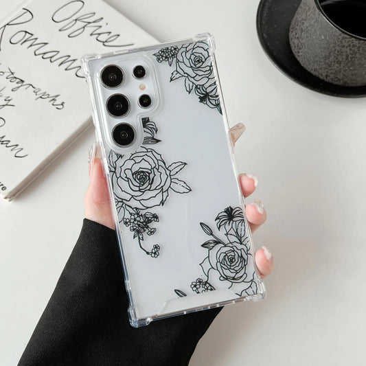 ZTOFERA for Samsung Galaxy S24 Ultra Phone Case Samsung S24 Ultra Case Clear Cute Flower Pattern Designed with Clear Hard Back Soft TPU Bumper Shockproof Protective Case for Samsung S24 Ultra- Black