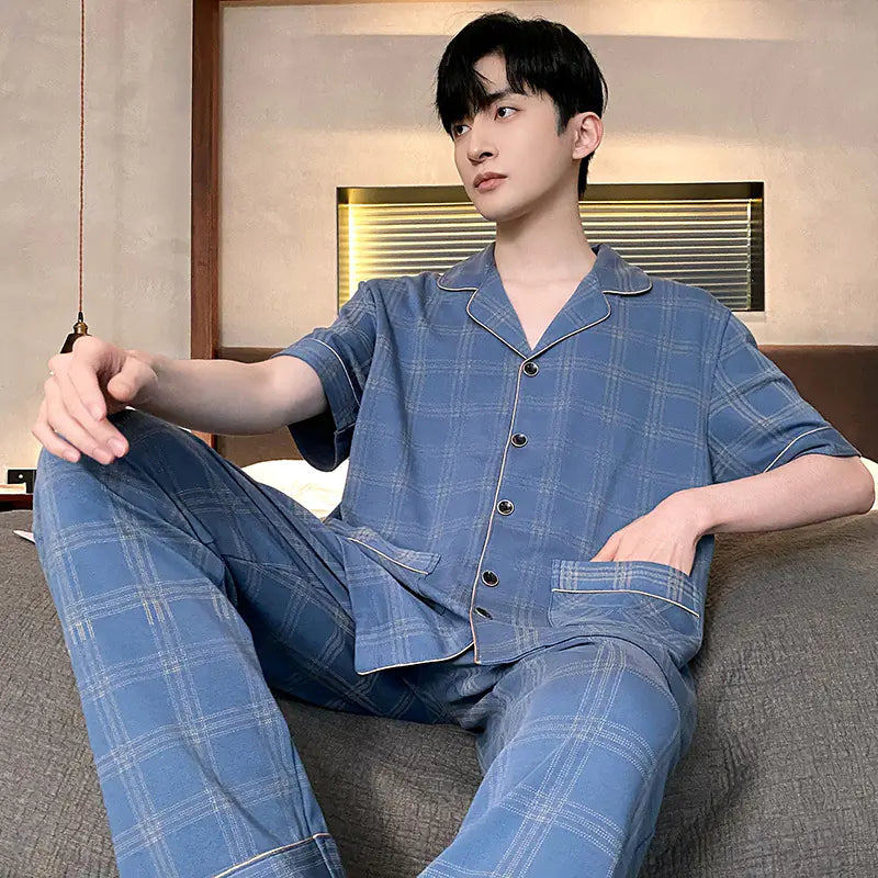 Men's Short Sleeve Pajama Set with Long Pants