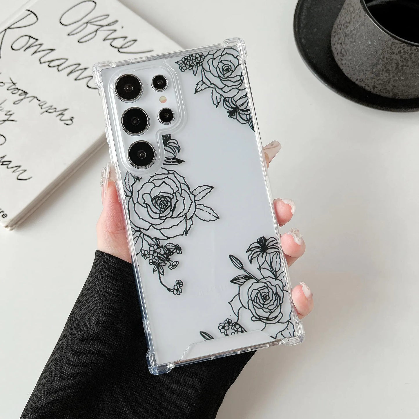 ZTOFERA for Samsung Galaxy S24 Ultra Phone Case Samsung S24 Ultra Case Clear Cute Flower Pattern Designed with Clear Hard Back Soft TPU Bumper Shockproof Protective Case for Samsung S24 Ultra- Black