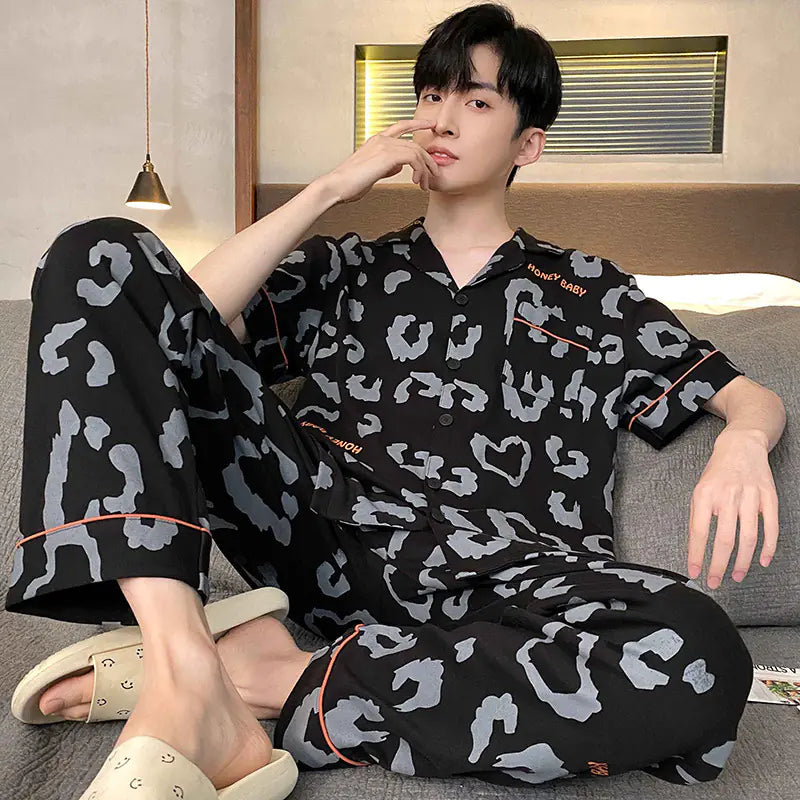 Men's Short Sleeve Pajama Set with Long Pants