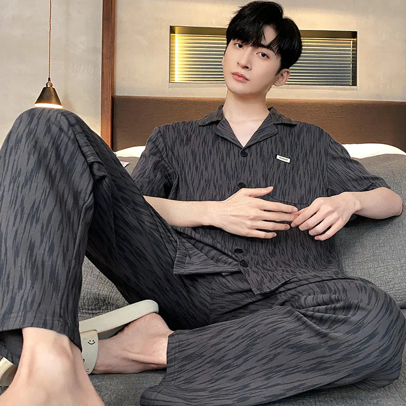Men's Short Sleeve Pajama Set with Long Pants